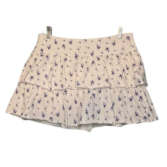 Wild Fable Tiered Mini Skort Skirt White Blue Floral Print L - Picture 1 of 5